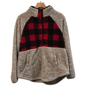 Maurices Gray Buffalo Plaid Yoke Snap Front Sherpa Pullover Sweatshirt Plus 0x